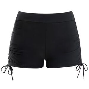 Womens 18W Black High Waisted Swim Shorts Ruched Side Tie Swimsuit Bottom